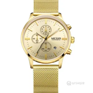 MEGIR Chronograph Stainless Steel Waterproof Men's Gold Watch MS2011GGD