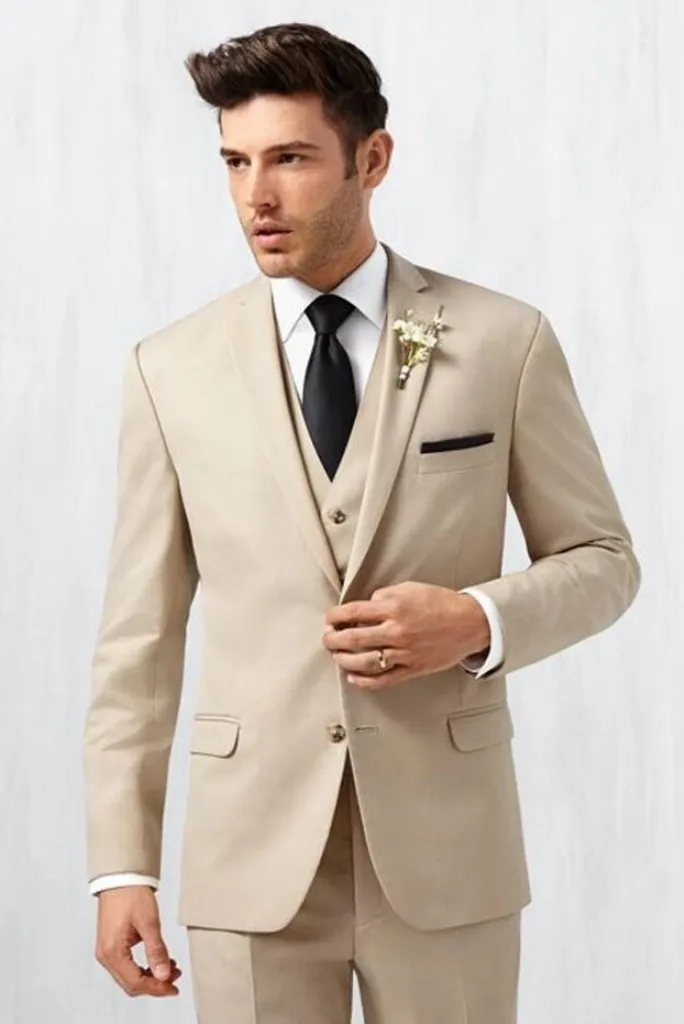 Men 3 Piece Suit Beige One Button Suit Beach Wedding Suit Bespoke For Men Clothing Slim Fit Suit - Gift For Him