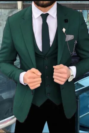Men 3 Piece Suit Green With Black Formal Fashion Slim Fit Suit Wedding Suit, Dinner Suit, Party Wear suits Bespoke For Men