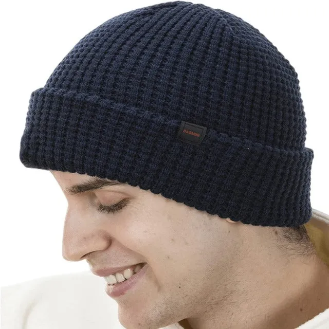 Men Beanie Winter Thick Knit  Waffle Skull Cap