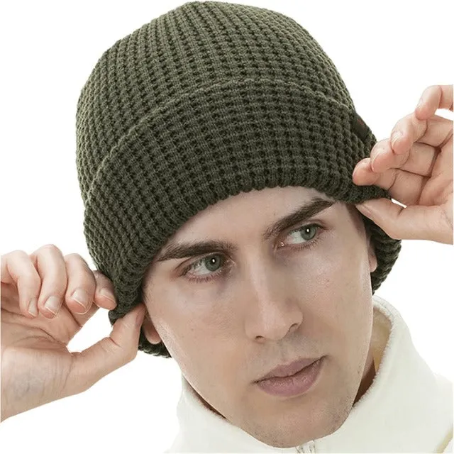 Men Beanie Winter Thick Knit  Waffle Skull Cap