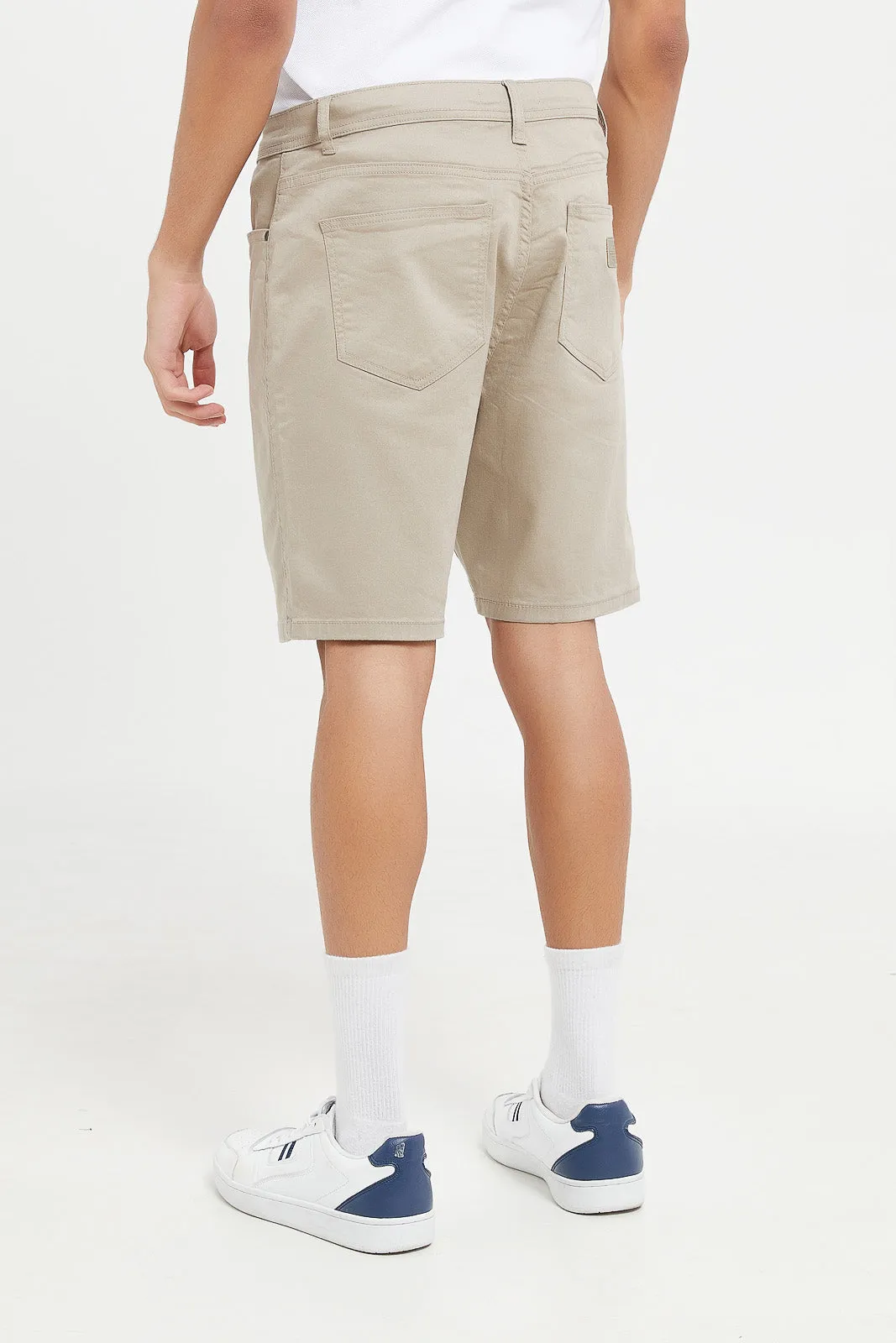 Men Beige 5-Pocket Denim Short