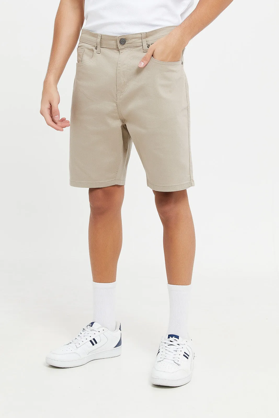 Men Beige 5-Pocket Denim Short