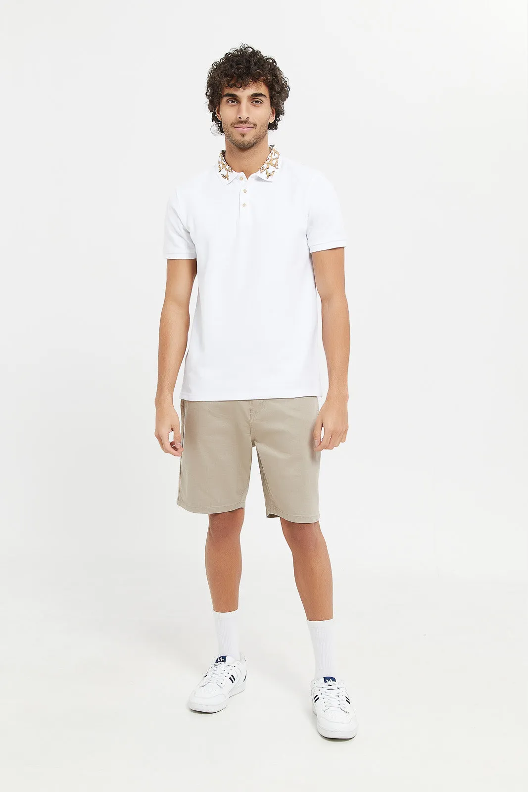Men Beige 5-Pocket Denim Short