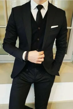 Men Black Suit 3 Piece Beach Wedding Suit One Button Slim Fit Suit Dinner Suits Groom Wear Bespoke Tailoring
