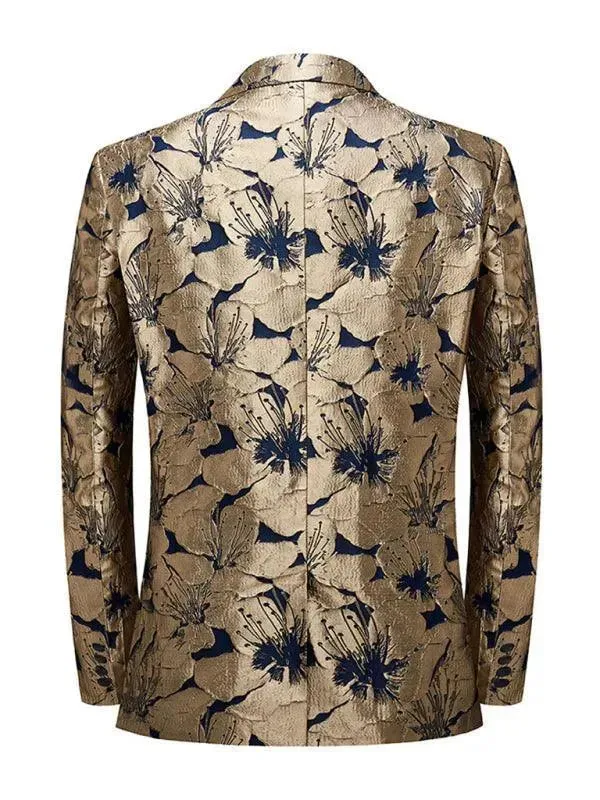 Men Blazer - Gold Pattern Tuxedo Blazer