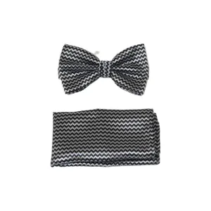 Men Bow Tie Hankie Formal Tuxedo, Business Suit #BT20 Black Silver
