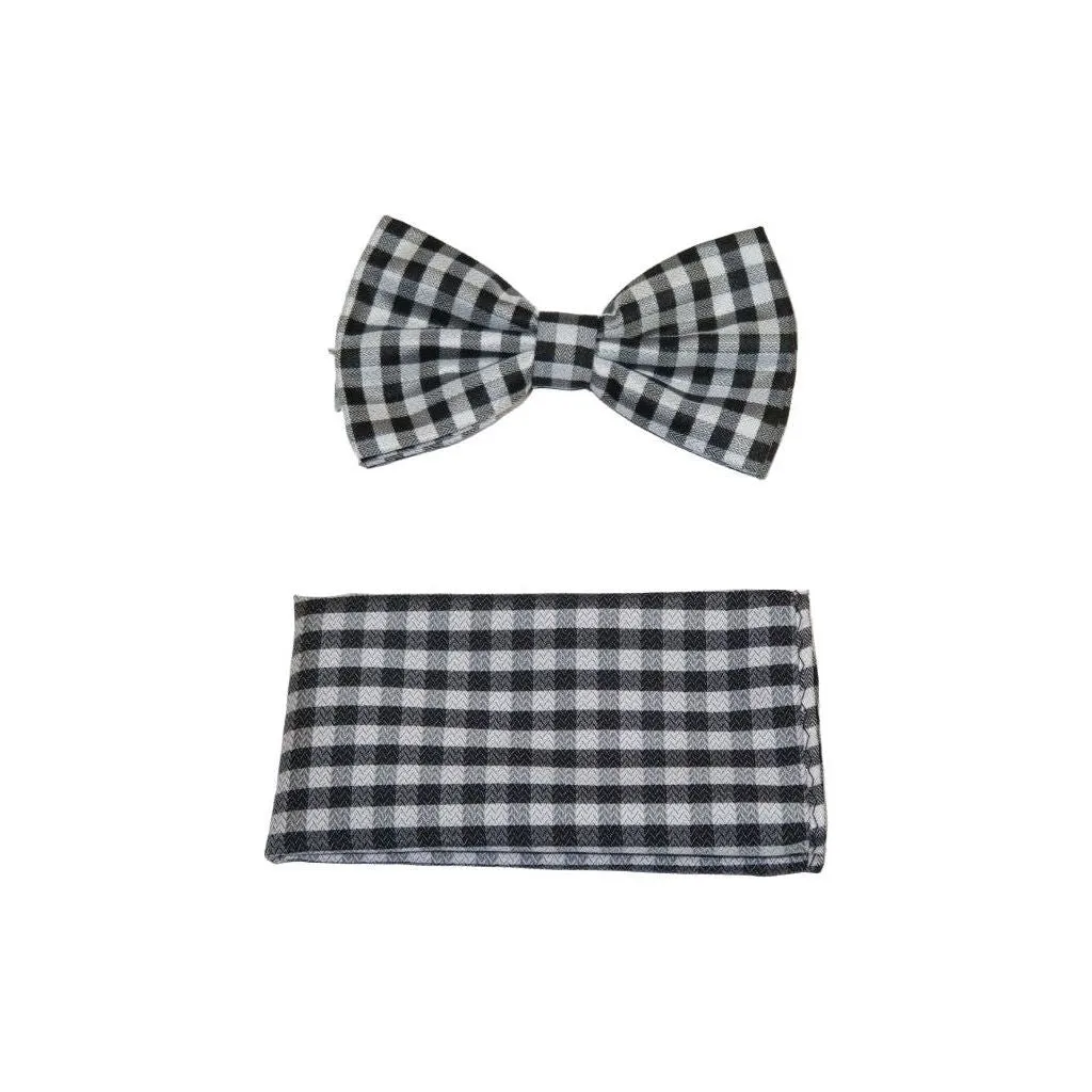 Men Bow Tie Hankie J.Valintin Formal Tuxedo, Business #BT9 Black White Checker
