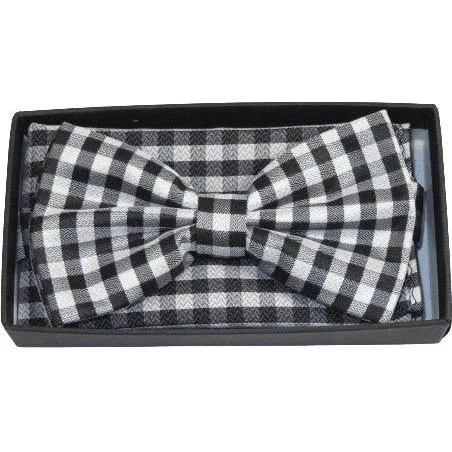 Men Bow Tie Hankie J.Valintin Formal Tuxedo, Business #BT9 Black White Checker