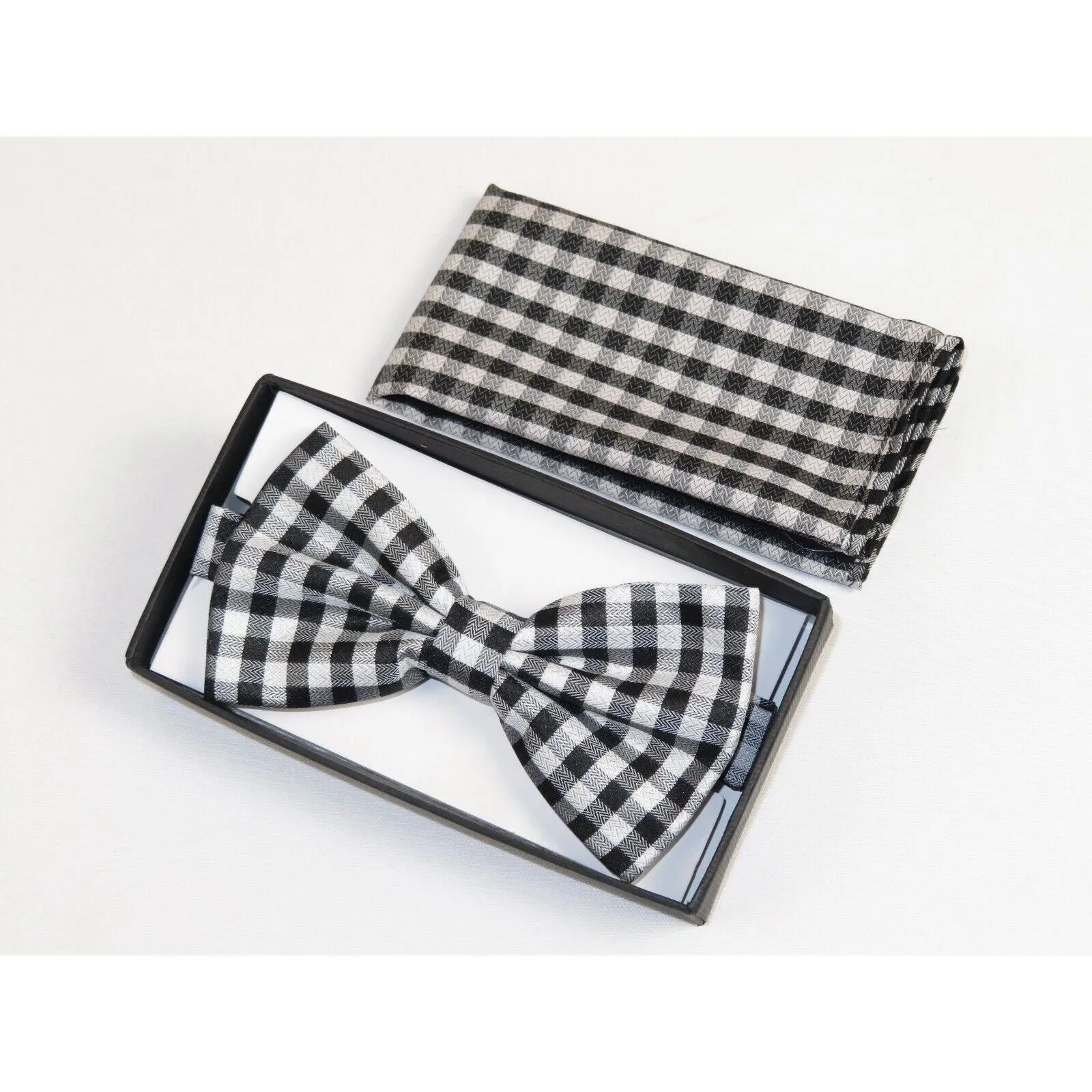 Men Bow Tie Hankie J.Valintin Formal Tuxedo, Business #BT9 Black White Checker
