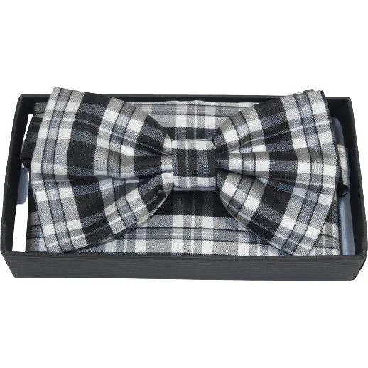 Men Bow Tie Hankie Set Formal Event For Tuxedo or Business Suit #BT6 Black Gray