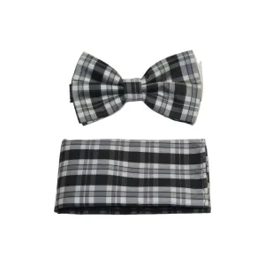 Men Bow Tie Hankie Set Formal Event For Tuxedo or Business Suit #BT6 Black Gray