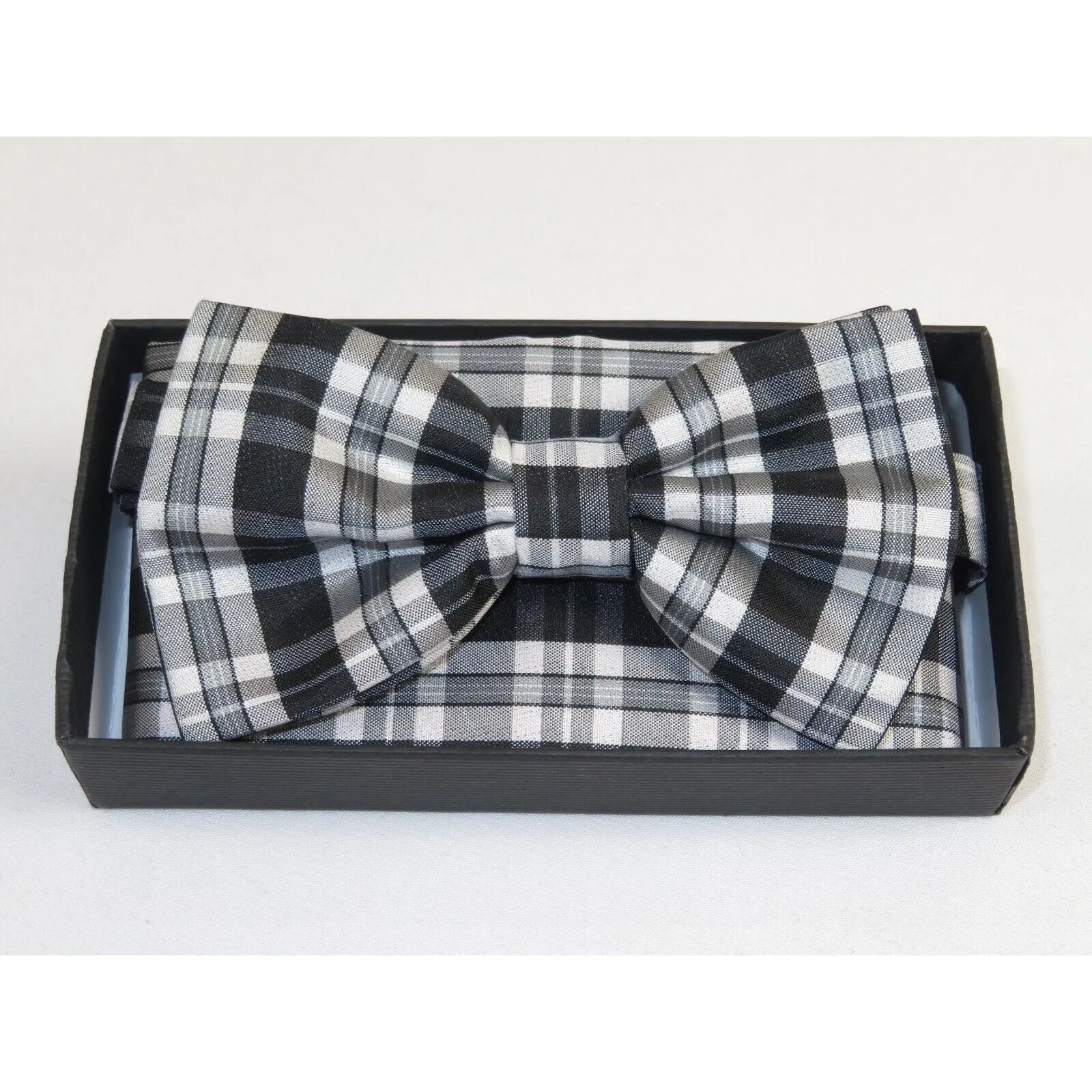 Men Bow Tie Hankie Set Formal Event For Tuxedo or Business Suit #BT6 Black Gray