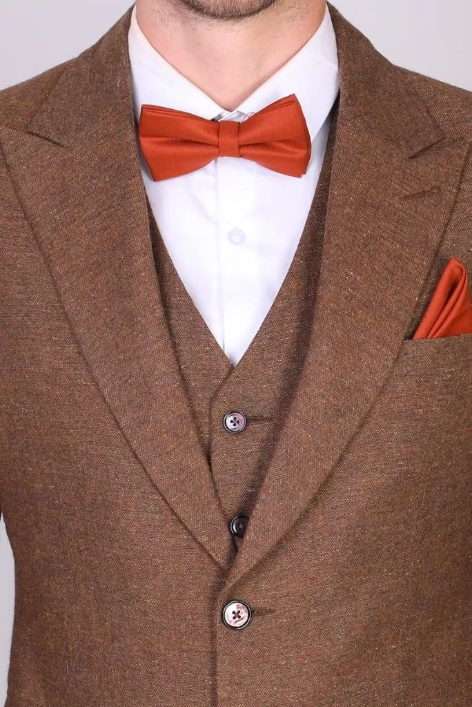 Men Brown Tweed Winter Outwear Three Piece Suit Formal Prom Wear Wedding Suit Winter Gift For Him