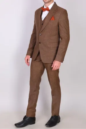 Men Brown Tweed Winter Outwear Three Piece Suit Formal Prom Wear Wedding Suit Winter Gift For Him