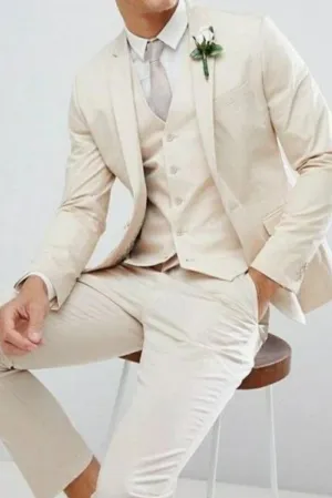 Men Classic Ivory Suits 3 Pieces Slim Fit Suits, Formal Suits Party Wear Suits, Groom Wear suits, Wedding Wear Dinner Bespoke For Men Suits