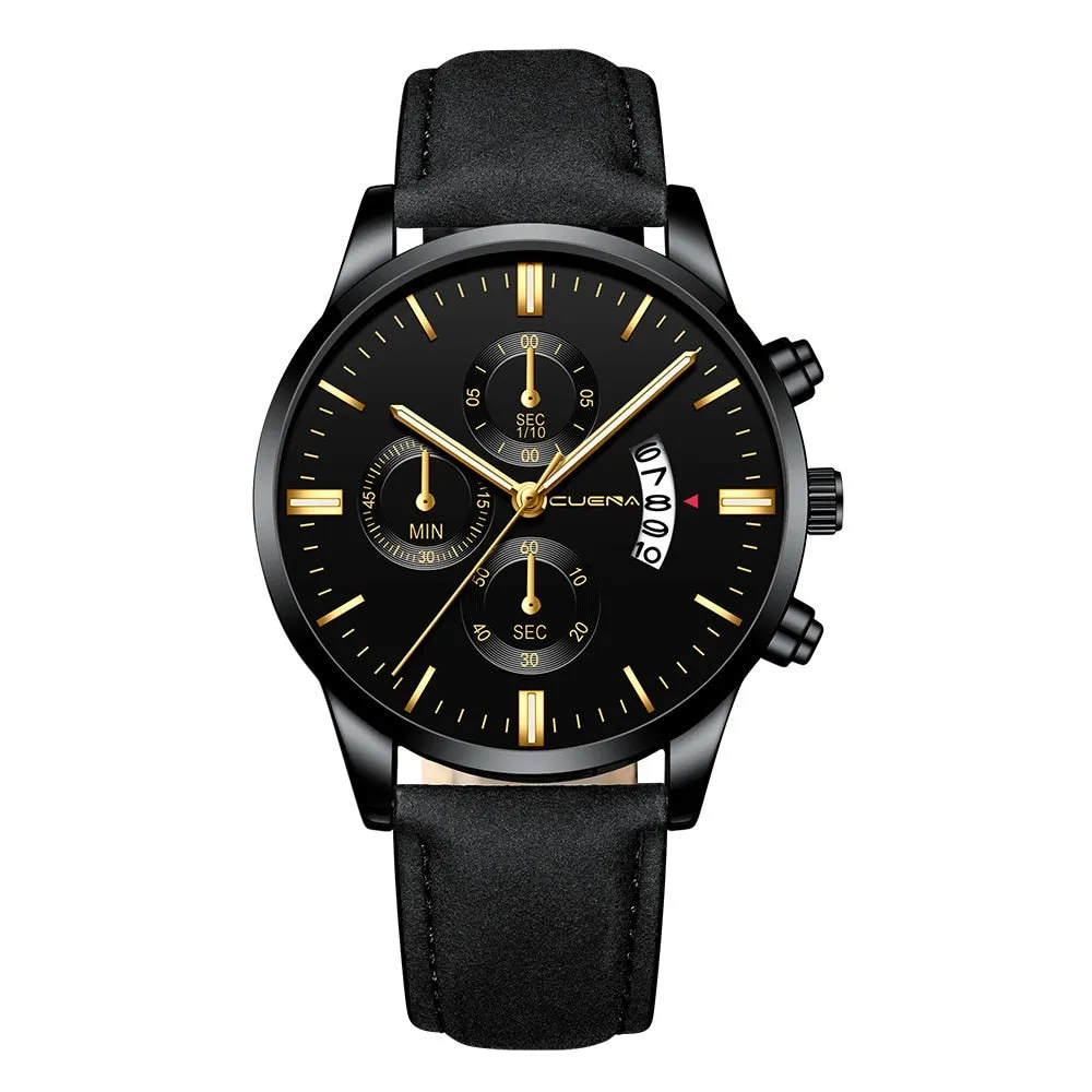 men Fashion Sport Stainless Steel Case Leather Band watch