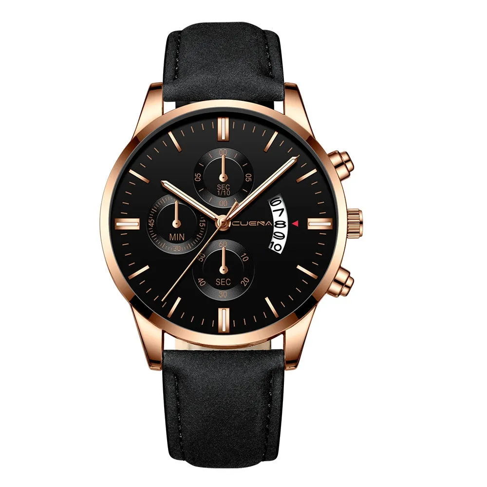 men Fashion Sport Stainless Steel Case Leather Band watch