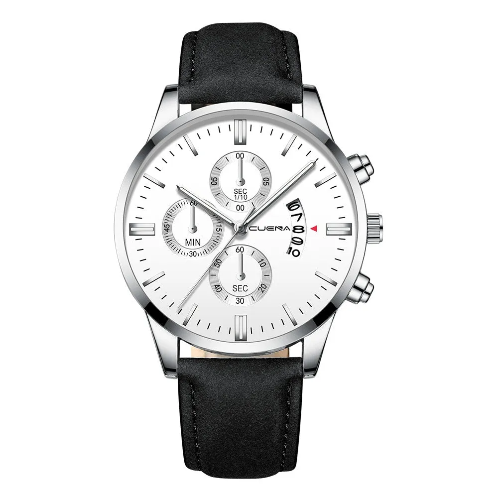 men Fashion Sport Stainless Steel Case Leather Band watch