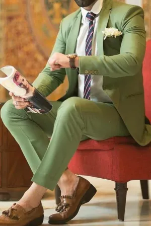 Men Green 2 Piece Suit Slim Fit Olive Green Suit Wedding One Button Suit Formal Party Wear Suit Office Suit Bespoke Tailoring
