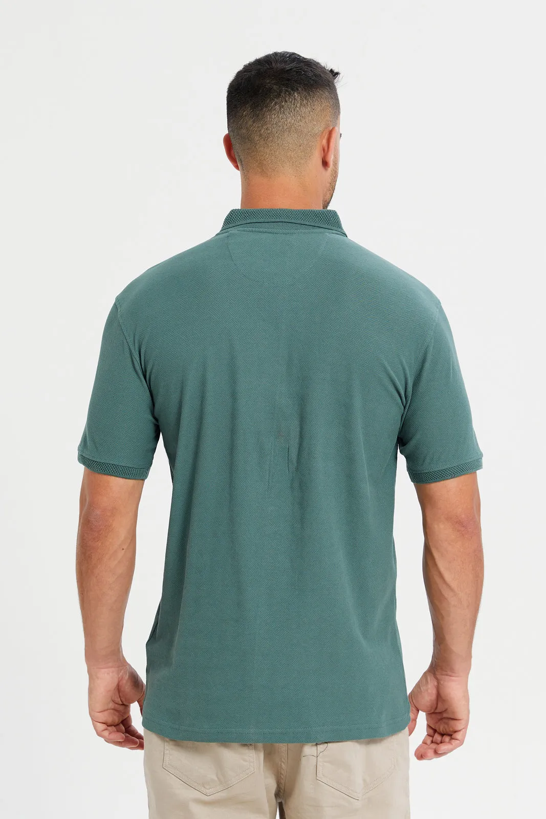 Men Green Jacquard Polo T-Shirt