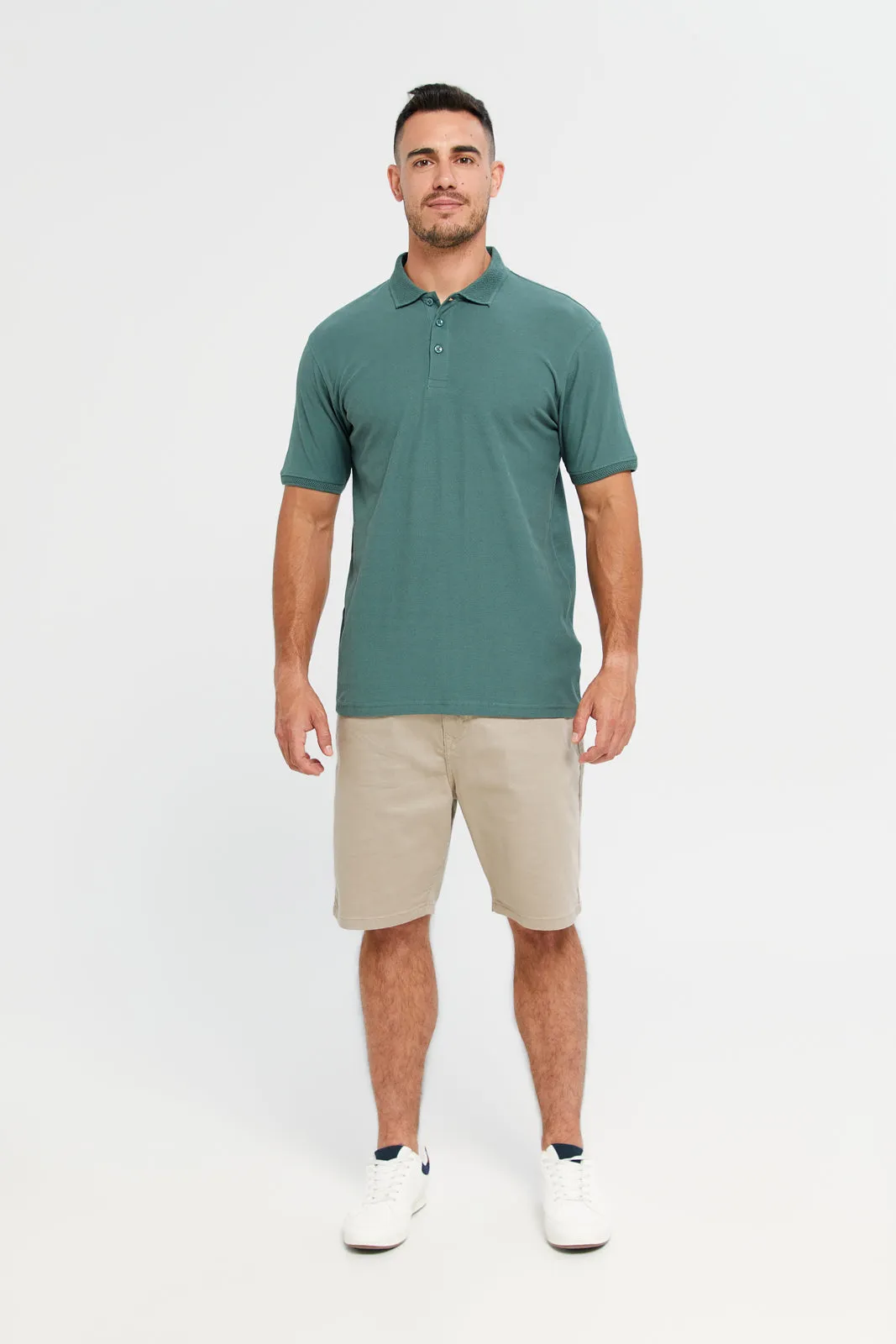 Men Green Jacquard Polo T-Shirt
