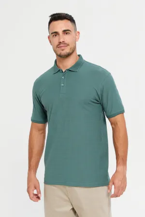 Men Green Jacquard Polo T-Shirt