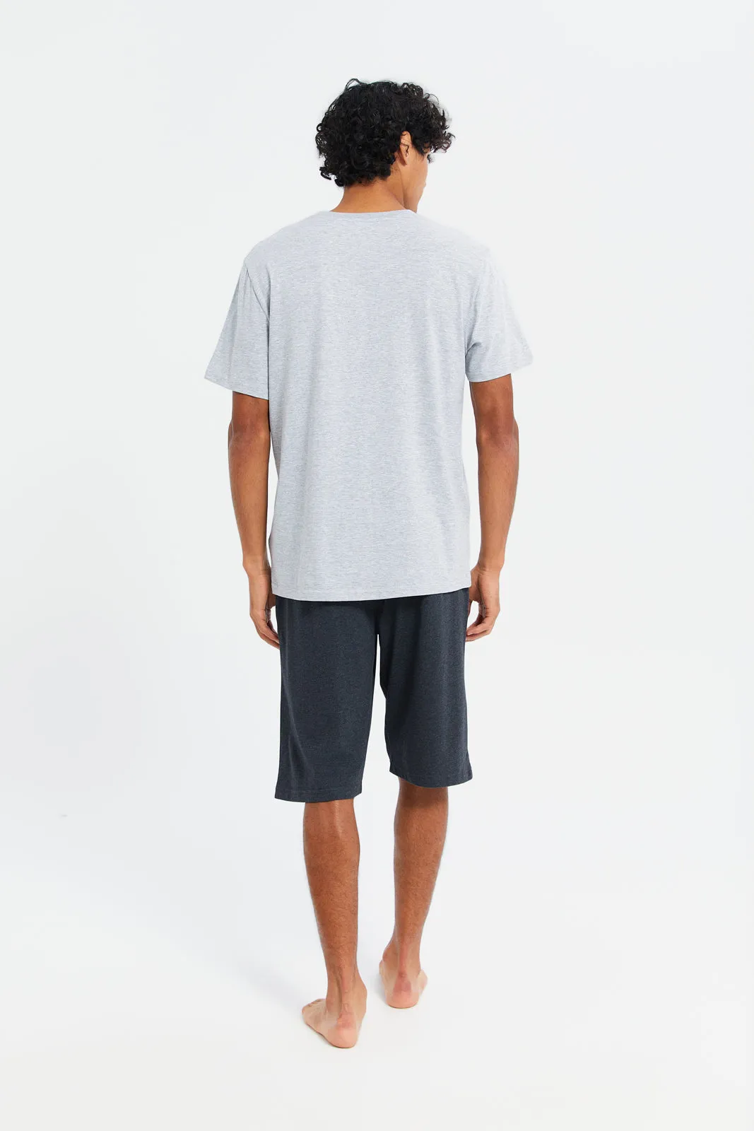Men Grey And Charcoal T-Shirt And Shorts Pyjama Set (2 Piece)