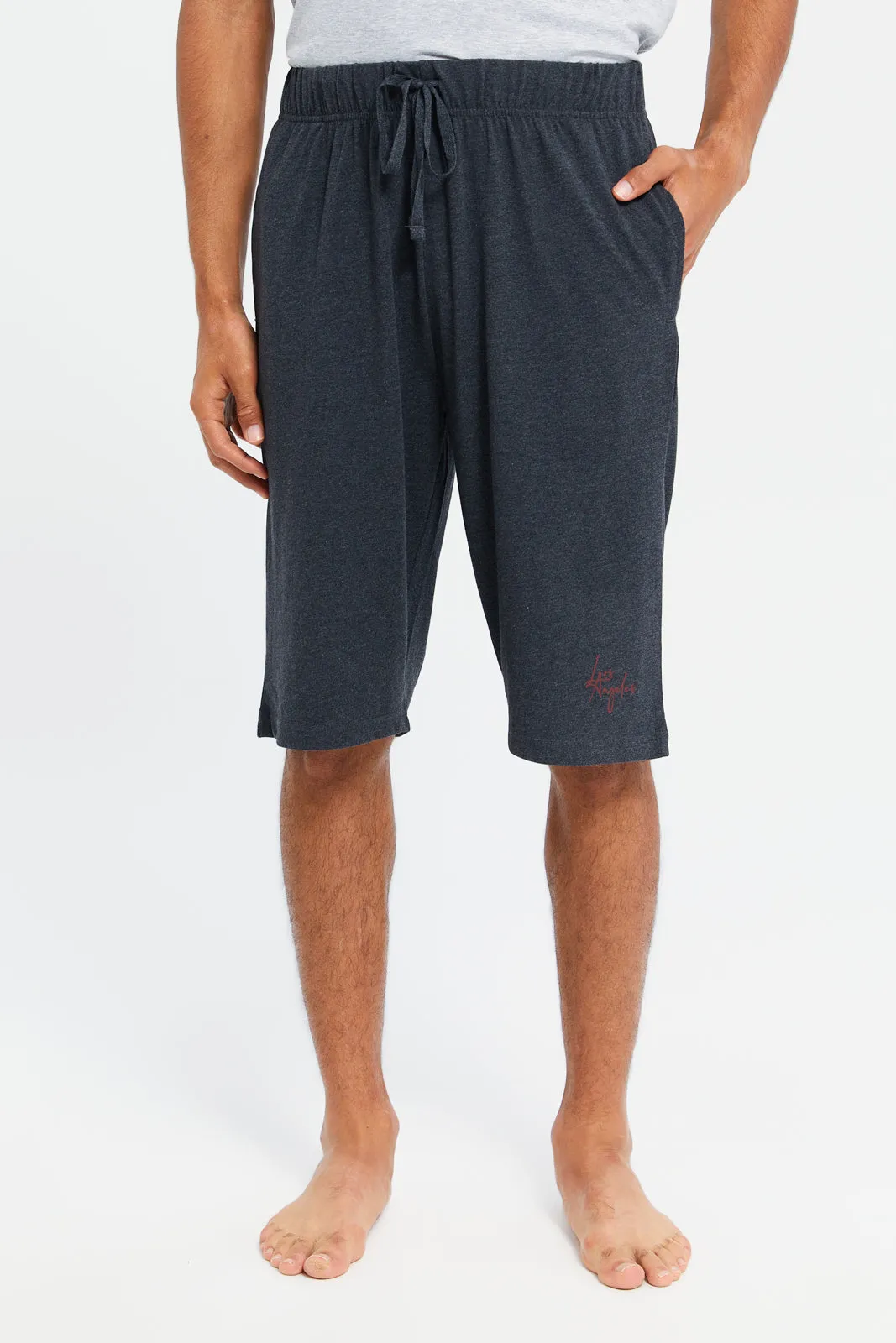 Men Grey And Charcoal T-Shirt And Shorts Pyjama Set (2 Piece)