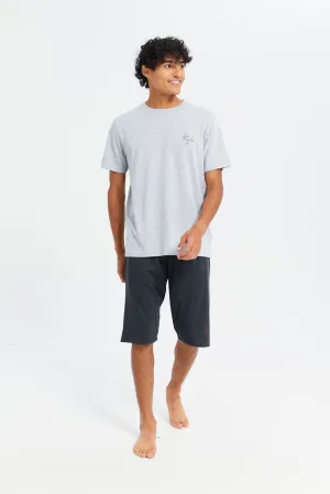 Men Grey And Charcoal T-Shirt And Shorts Pyjama Set (2 Piece)