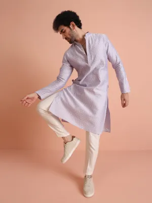 Men Lavender Woven Design Kurta Trousers Set