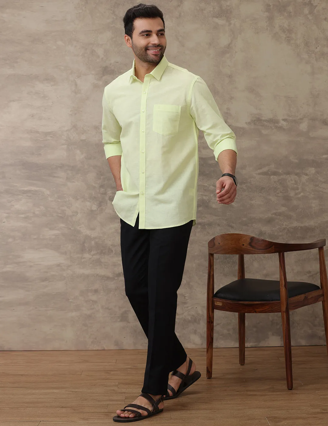 Men Linen Cotton Shirt Light Green LF3