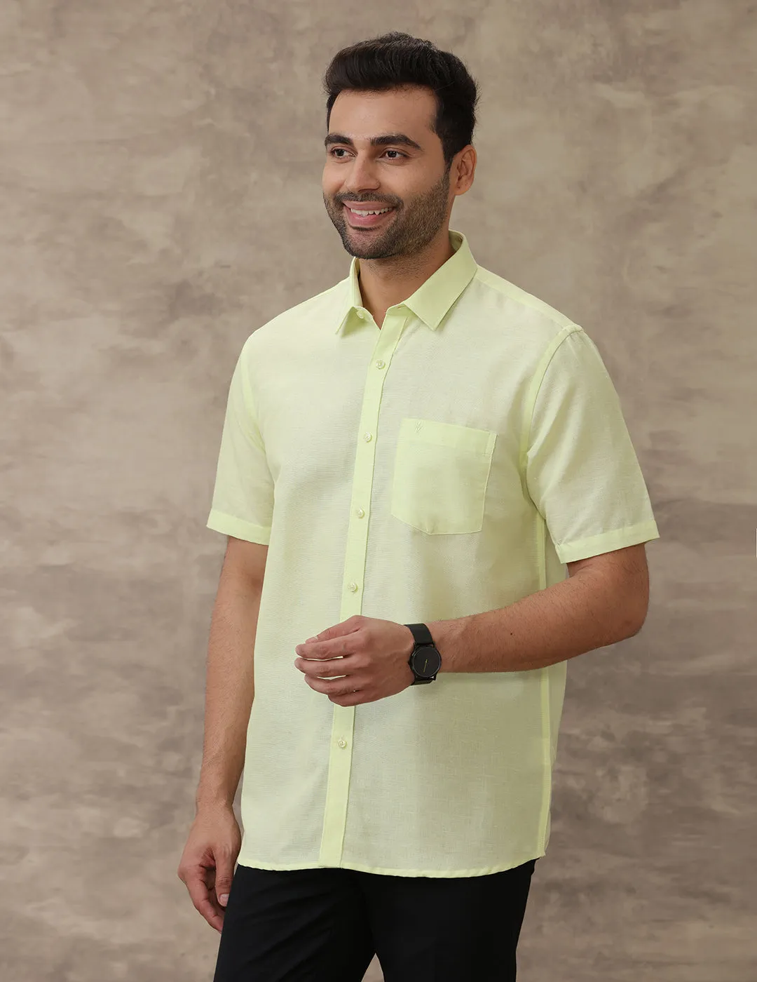 Men Linen Cotton Shirt Light Green LF3