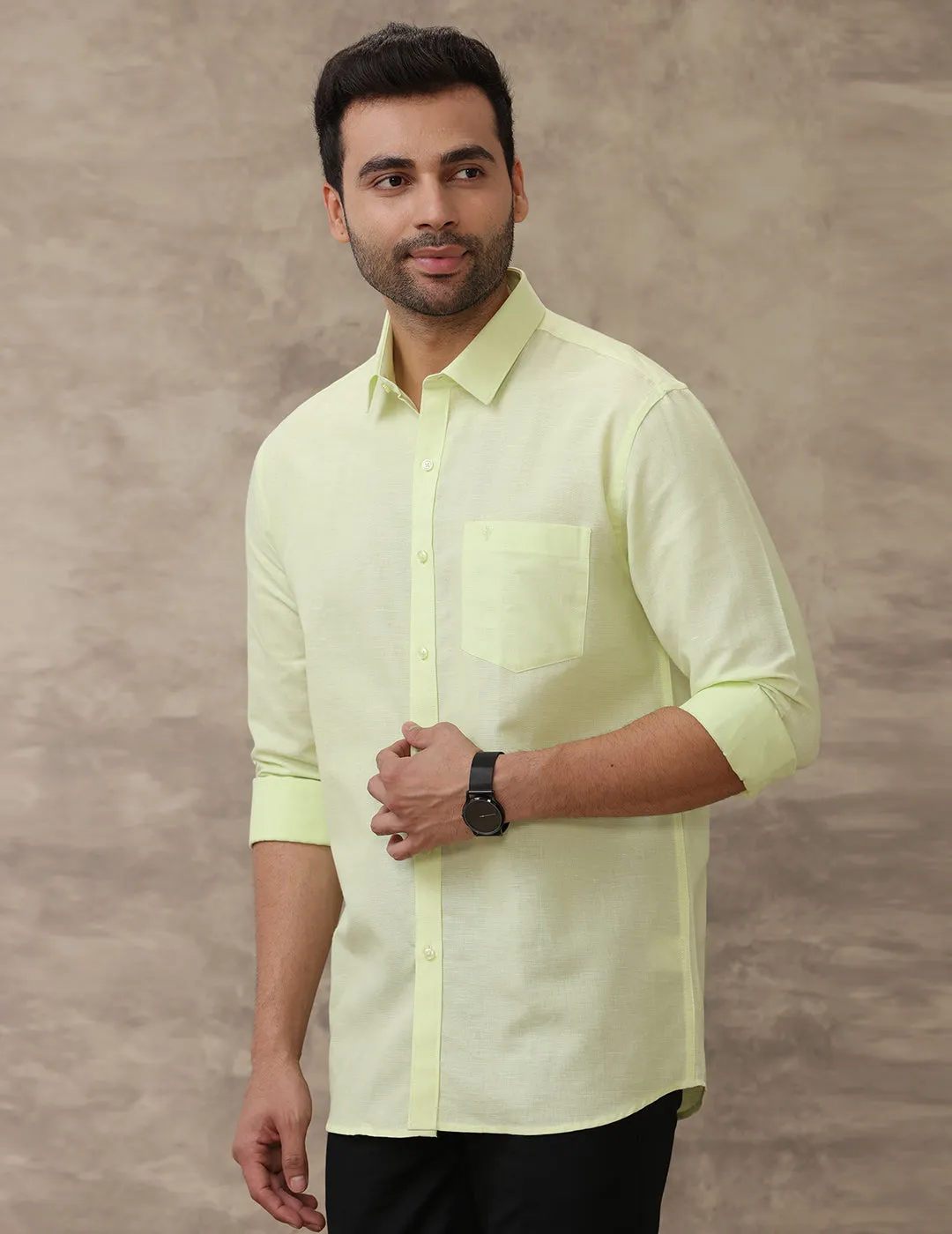 Men Linen Cotton Shirt Light Green LF3