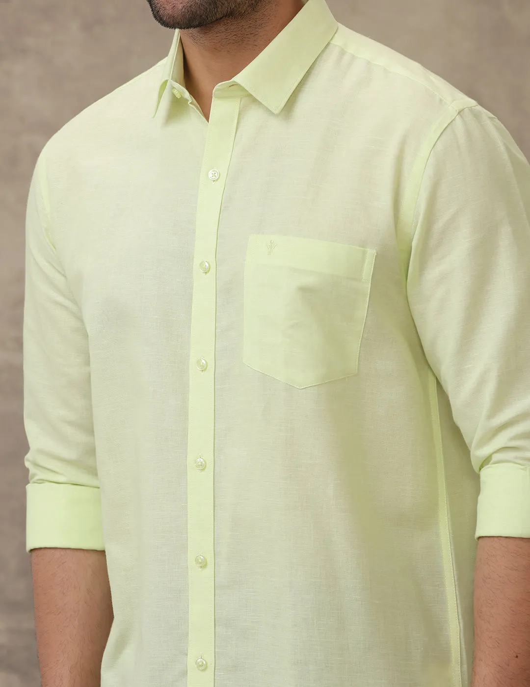 Men Linen Cotton Shirt Light Green LF3