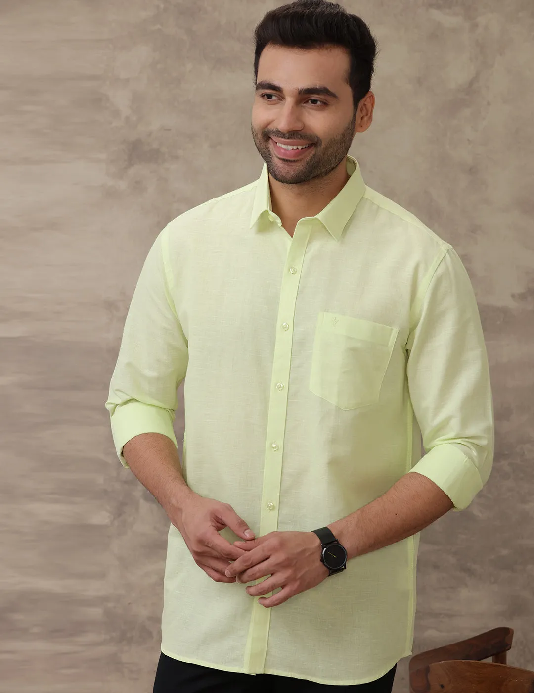 Men Linen Cotton Shirt Light Green LF3