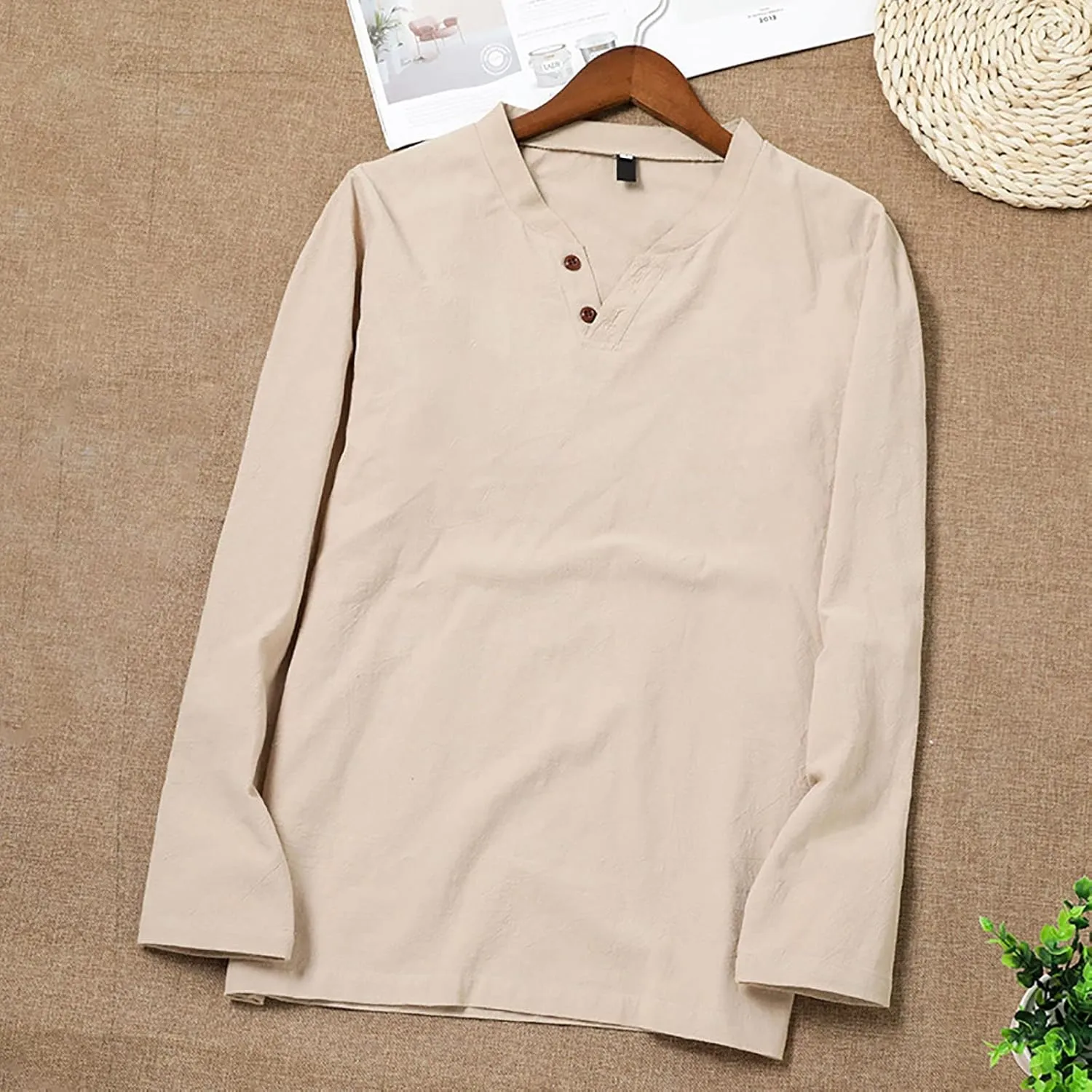Men Male Casual Shirt Loose Tops Long Sleeve Cardigan Summer Shirt V Neck Beach Tee Shirts Men