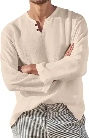 Men Male Casual Shirt Loose Tops Long Sleeve Cardigan Summer Shirt V Neck Beach Tee Shirts Men