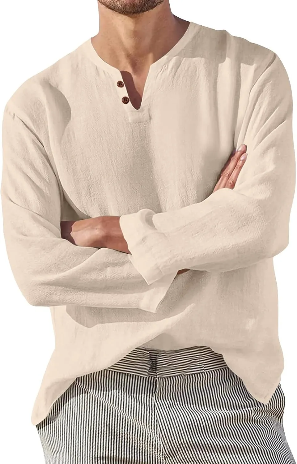 Men Male Casual Shirt Loose Tops Long Sleeve Cardigan Summer Shirt V Neck Beach Tee Shirts Men