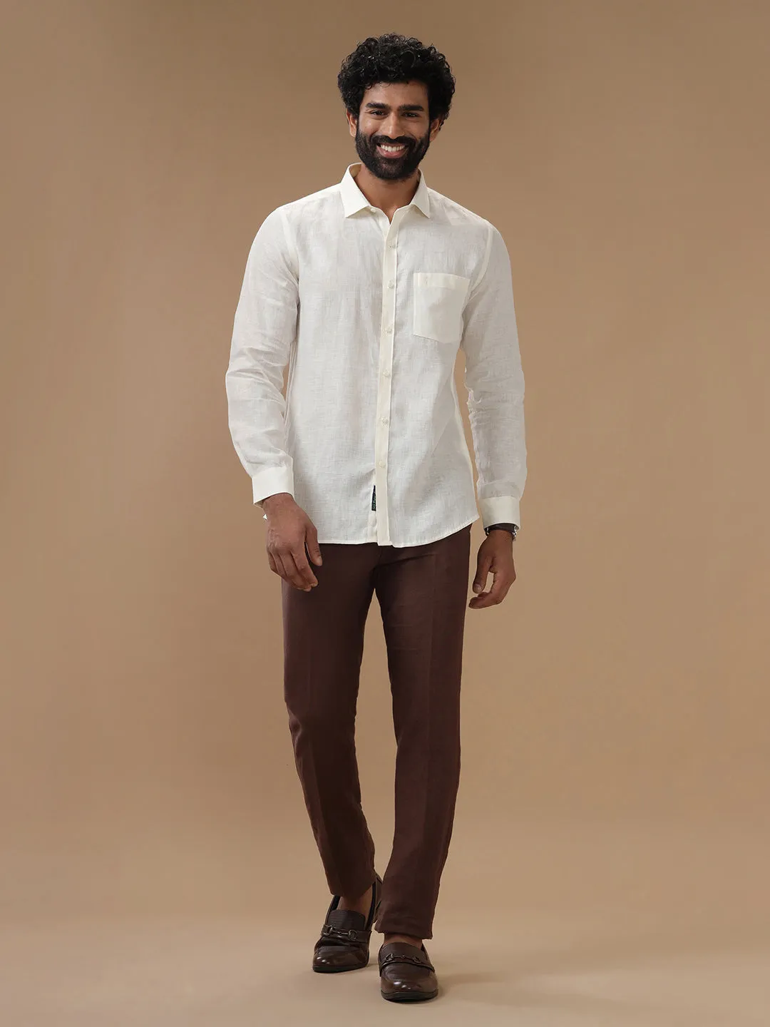 Men Pure Linen Shirt Cream - L38