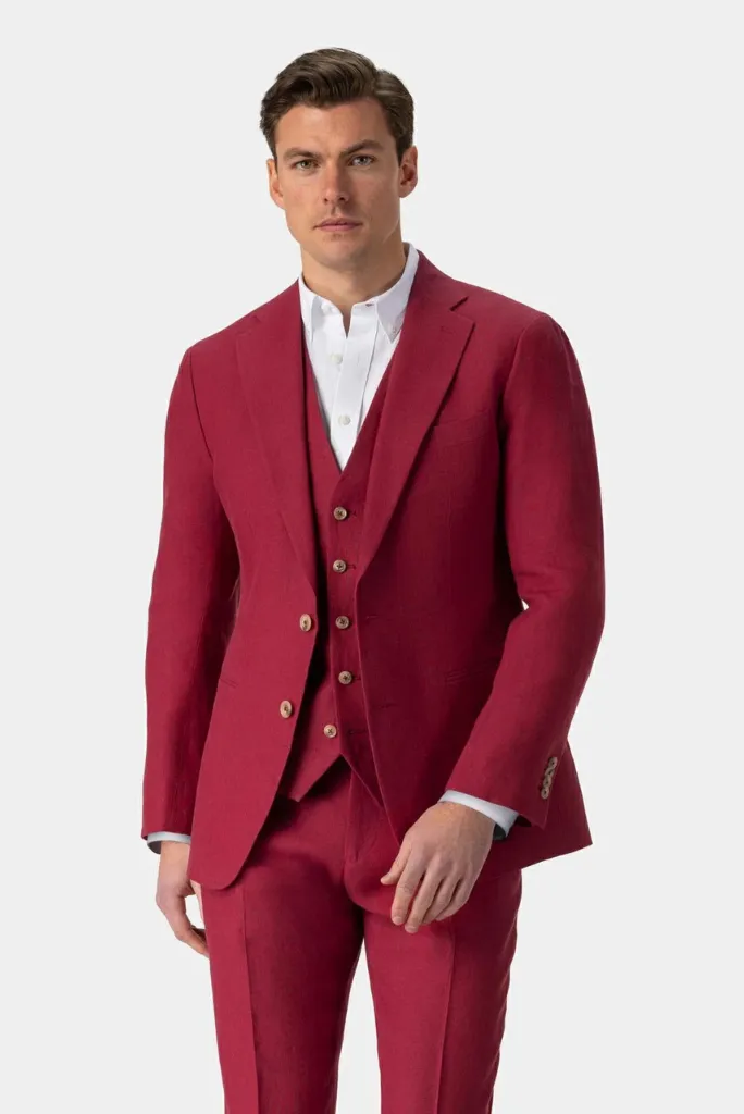 Men Red 3 Piece Suit Wedding Slim Fit Suit Two Button Dinner Suit Formal Party wear Bespoke