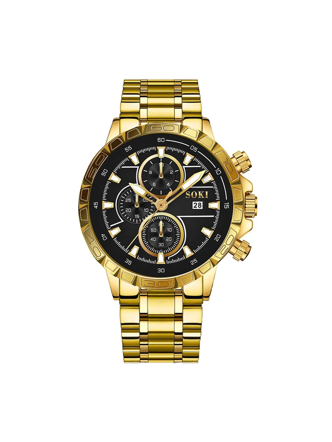 Men Round Pointer Date Quartz Watch & 1pc Bracelet