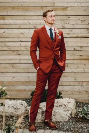 Men Rust 3 Piece Suit, Formal Fashion Slim Fit  Suit, Elegant Suit, Wedding Suit Bespoke Suit