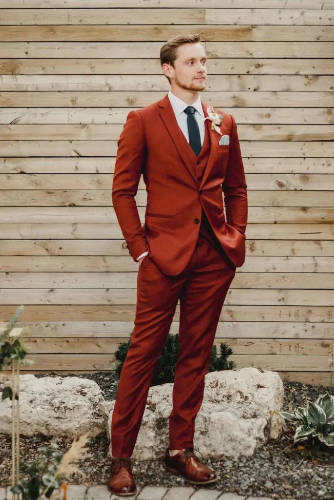 Men Rust 3 Piece Suit, Formal Fashion Slim Fit  Suit, Elegant Suit, Wedding Suit Bespoke Suit