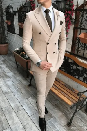 Men Suit 2 Piece Double Breasted Premium Fabric Ivory Slim Fit Suits Wedding Beach Suit Dinner Suit Party Wear Suit