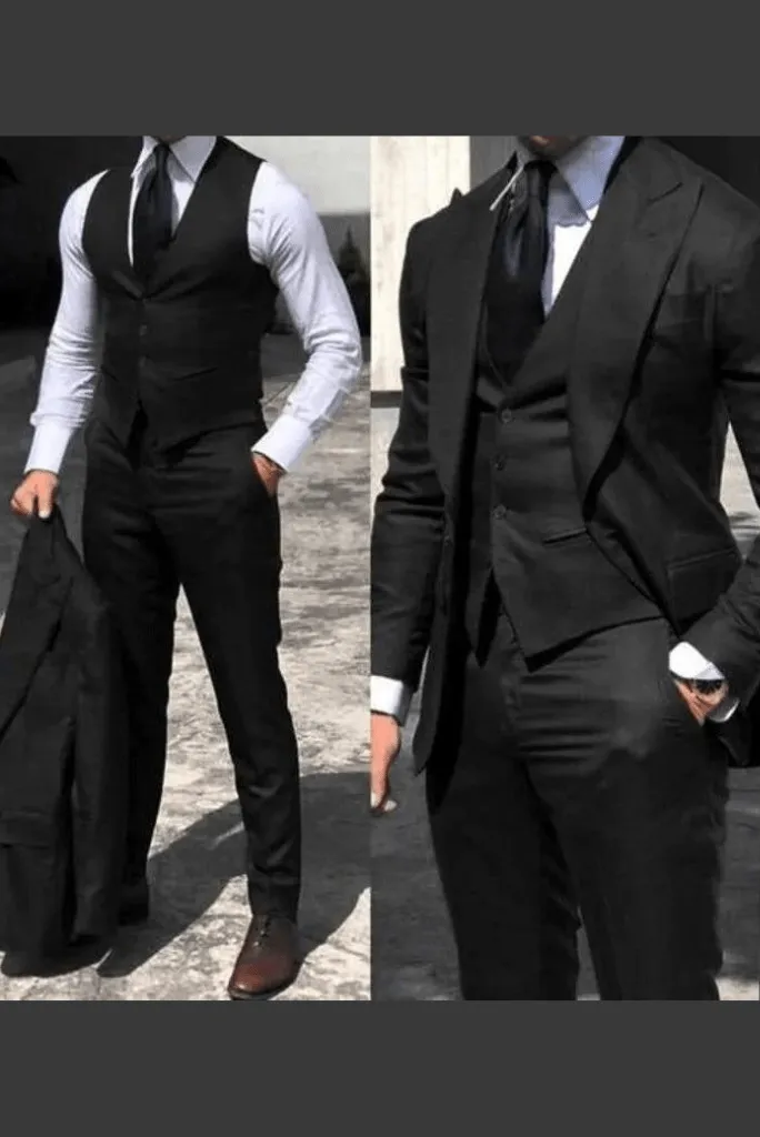 Men Suit 3 Piece Black Wedding Groom Party Wear Slim Fit Prom And Dinner Bespoke Suite