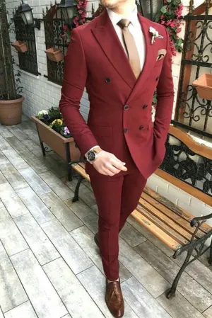 Men Suits Maroon Luxury Fashion Designer Double Breasted Suit Wedding Dinner Suit Groom Wear Suits For Men