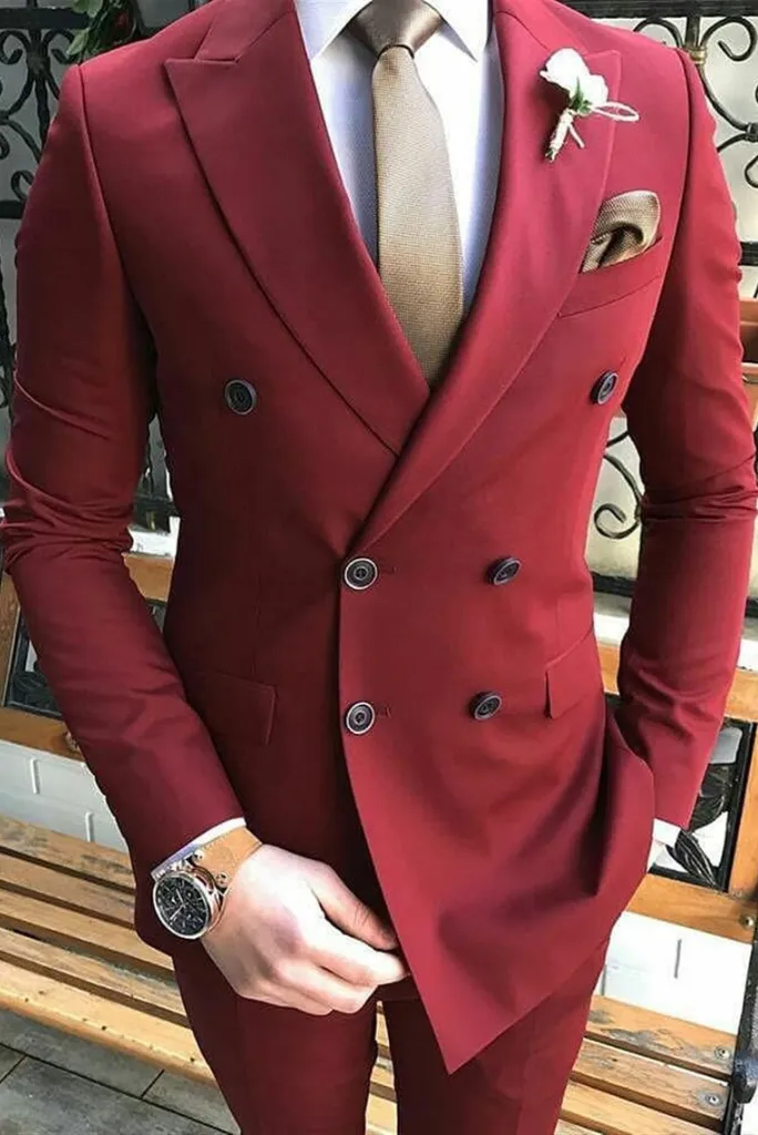 Men Suits Maroon Luxury Fashion Designer Double Breasted Suit Wedding Dinner Suit Groom Wear Suits For Men