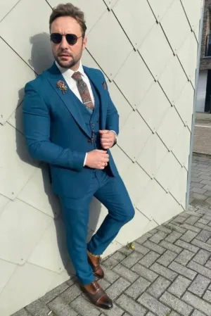 MEN SUITS TEAL Blue 3 Piece Formal Fashion Party Wear Gift For Men Wedding Groom Dinner Suit
