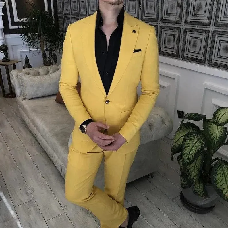 Men Suits Yellow 2 Piece Slim Fit Suit Elegant Men Suit for Men Wedding Groom Suit Men Prom Suit